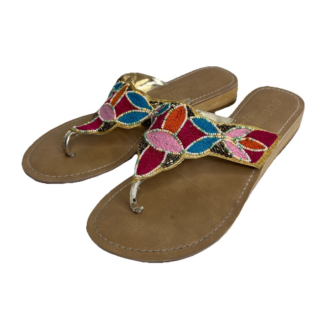 New Coconuts Sayulita Womens 8 Shoes Thong Sandals Beaded Boho Colorful Resort